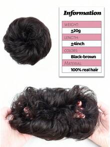 1pc Bun Hair Piece Hair Extensions Colored Human Hair Buns For Women Updo Hairpiece Black Brown Extension Beginner Friendly Messy Hair Extensions - Natural Black - View 4
