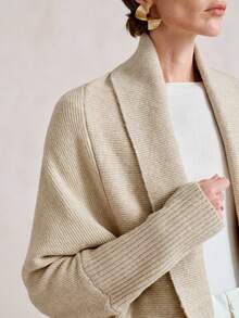 SHEIN Stylify Nouveau cardigan tricoté ample à ourlet asymétrique pour femmes, automne/hiver. Élégant et polyvalent de haute qualité pour les déplacements quotidiens - Nude - Voir 4