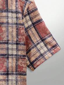 NEON BLANC Áo sơ mi nam tay ngắn kẻ caro cài nút phía trước, thiết kế hình mạng nhện - Đỏ - Xem 4