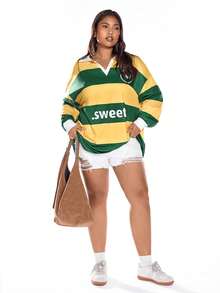 Solavibe Plus Size Fall And Winter Casual Sweatshirt For Holiday Dates, Fall And Winter Vacation Small V-Neck Striped Printed Sweatshirt, Holiday And Autumn Sportswear Sweatshirt, School Uniform, Very Simple, Women's Country, Office Wear, Old Money Style, Teacher Style, Date, Graduation Season - Multicolor - View 2