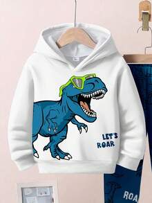 SHEIN Young Boys Casual Loose Comfortable Cartoon Animal Cute Dinosaur Sports Style Graffiti Loose Fit Long Sleeve Hoodie 2 Pieces Set, Suitable For Autumn/Winter Boys Dinosaur Clothes Boys Hoodie And Sweat Pants Kids Hoodies Boys Dinosaur Hoodie And Sweatpants Set Boys Dinosaur Sweatshirt Fall - Multicolor - View 4