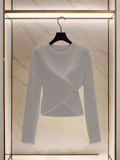 Franclia Women's Elegant Knit Pullover Top, Casual & Versatile, Romantic French Style, Autumn/Winter