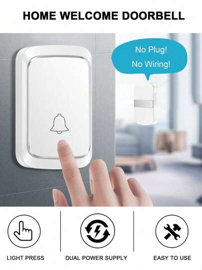 无线门铃遥控器，60首铃声，音量可调，欢迎回家门铃，可使用3节AAA电池或USB接口供电
