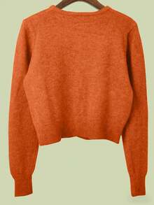 INAWLY Women's Casual Solid Color Button Front Cardigan, Autumn/Winter - Orange - View 2