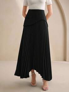 Anewsta Elegant Women's Pleated Design Versatile Skirt - Black - View 3