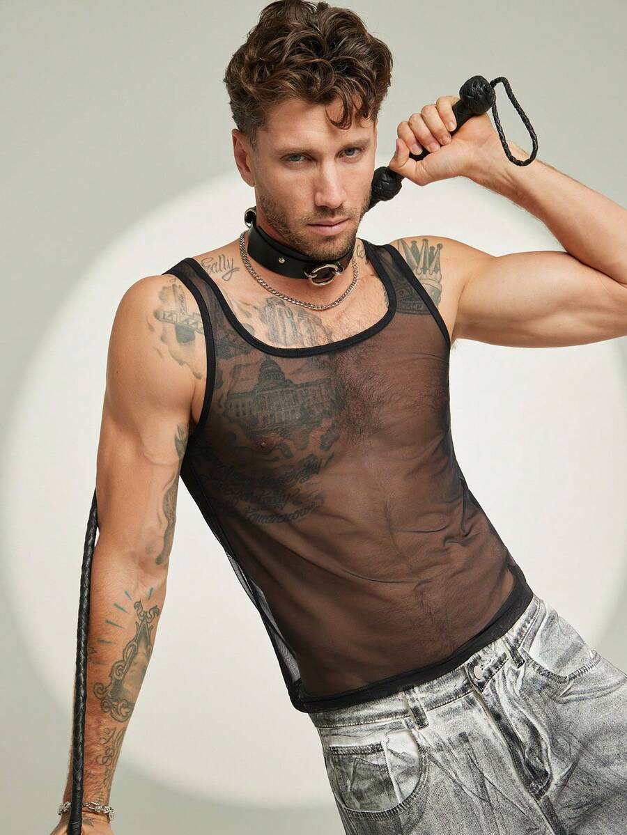 FeverCity Fever City Sexy Sheer Party Clubwear Men Tank Top - Black - View 1