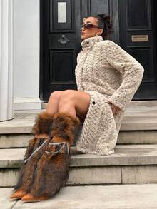 Jeanoix Women's Warm Fleece Button-Up Long Coat, Autumn/Winter