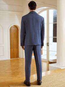 Manfinity Bizformal 男士纯色直领长袖前扣时尚商务西装 T2527，蓝色