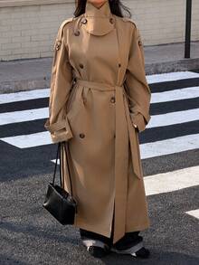 Muchica 棕色女式长袖梭织风衣 - 棕色 - 查看 6