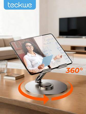 Teckwe 平板电脑支架 360° 旋转可调节平板电脑支架金属可折叠 iPad 支架适用于桌面兼容 iPad Pro 9.7、10.5、10.9、11、Mini 4 3 2、Tab、Kindle、电子阅读器（深灰色）兼容 、Android 手机、生日礼物、家人、朋友手机支架、手机配件