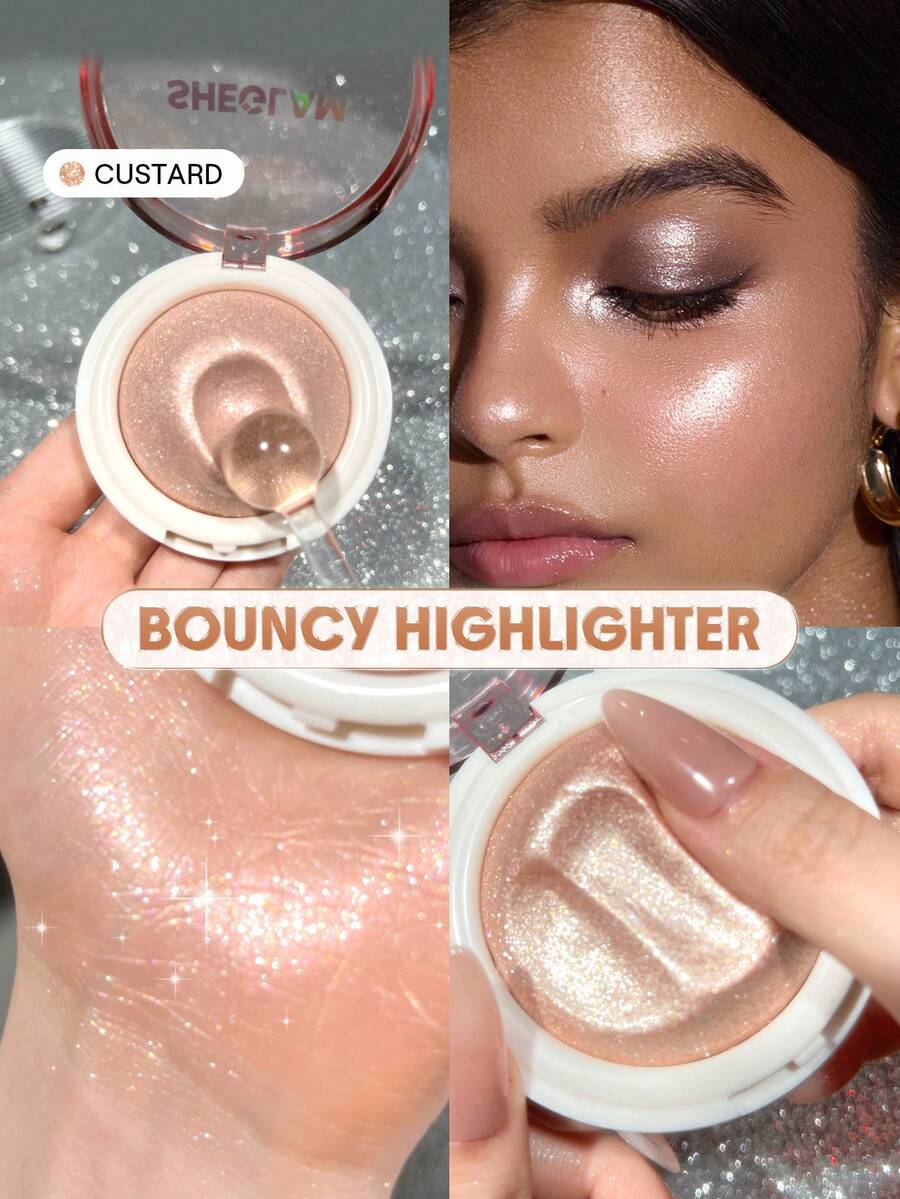 SHEGLAM Glowchi 彈力高光液-Custard 品牌美妝彩妝臉部彩繪化妝品,適合女性女孩,秋冬完美適用,Y2K 時尚風格,生日聖誕禮物派對首選,最佳顯色 - 香檳色 - 查看 1