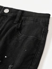 SHEIN Tween Boy Fashion Casual Y2k Vintage Cool Street Cut Out Ripped Frayed Lacquer Dots Black Denim Perforated Stretch Skinny Jeans For Dailywear And Spring And Summer Rave Festival And Streetwear - Black - View 4
