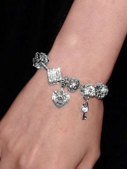 Y2Kool Armband mit Herz- und Schlüsselanhänger mit Strass Verzierung, Valentine