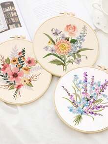 1 set Kit de bordado DIY, diseño de patrón de flores bordado, pintura de hilo a mano, decoración de escritorio, el color de la tabla de bobinado es aleatorio - Multicolor - Ver 10