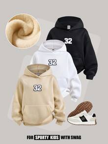 JNSQ 3pcs Tween Unisex Thermal Lined Hooded Sweatshirts, Oversized Graphic Letter Embroidered Pullover Tops, Suitable For Daily Wear, Outdoor Activities, Vacation, Streetwear, Party And Casual Occasions - Multicolor - View 3