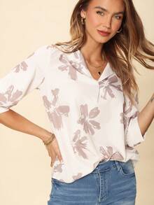 SHEIN LUNE 女士休闲花卉印花衬衫，简约设计，适合办公室穿着，适合春夏季 - 彩色 - 查看 5