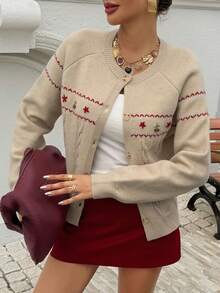 DAZY Women's Casual Colorblock Pattern Button-Up Long Sleeve Cardigan