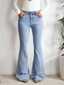 EMERY ROSE Women's Front Button Pocket Casual Denim Pants, Everyday Wear - Blue - View 7