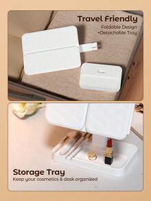 Teckwe Makeup Mirror Vanity Mirror With Lights, 1X, 2X, 3X Magnification, Touch Control, Trifold, White,  Smart Lighting & Storage, Modern Style, Dresser Mount, Bathroom, Travel, Valentine's Day Gift - White - View 8