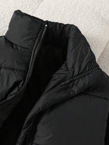 SHEIN Tween Girl 休闲绗缝加厚外套，松紧腰身，宽松版型，舒适适合秋冬日常、通勤、户外、派对、拍照 - 黑色 - 查看 7