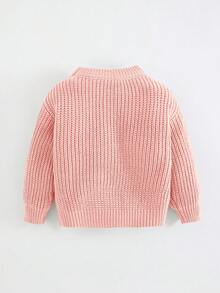 Cozy Pixies Infant Casual Pullover Crew Neck Long Sleeve Sweater - Baby Pink - View 2