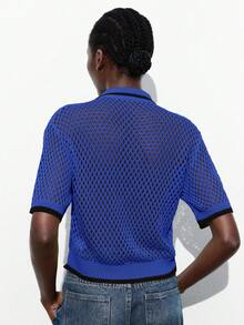 Maija 女士宽松落肩圆领针织开衫，基本款毛衣上衣，适合城市通勤、商务休闲、办公室穿着，优雅适合圣诞派对、新年聚会 - 藍色 - 查看 4