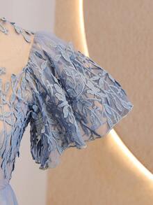 Tween Girls Elegant Short Sleeve Dress - Grey - View 6