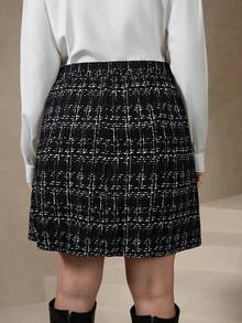 Chikora Plus Size Black Elastic Knit Pleated A-Line Skirt, Elegant For Everyday Wear And Versatile Winter Christmas Thanksgiving Winter New Year