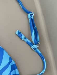 SHEIN Swim Summer Beach Zebra Stripe Triangle Bikini Set - Royal Blue - View 5