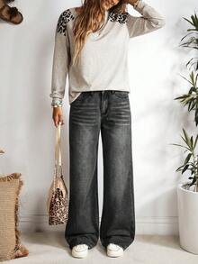 EMERY ROSE Women Casual Relaxed Straight Leg Washed Jeans ,Petite Women - Black - View 7