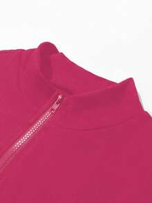 SHEIN LUNE 女式休闲纯色拉链长袖紧身衣 - 玫紅色 - 查看 5