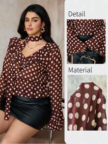 Roveilla Camicetta elegante e alla moda con scollo a V e stampa a pois per donne taglie forti - Castano - Visualizzare 1