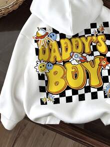 SHEIN Baby Boy Casual Minimalist Letter Pattern Soft Knit Hooded Pullover Thick Sweatshirt, Suitable For Autumn, Back Of Clothes