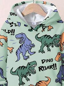 2 件套男童休闲宽松恐龙印花连帽衫和裤子套装，适合秋冬季 - 彩色 - 查看 5
