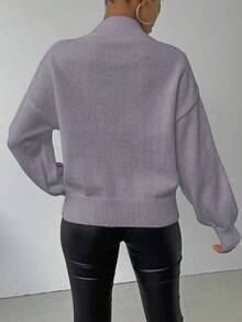 SHEIN LUNE 女式撞色图案高领长袖毛衣 - 灰色 - 查看 2