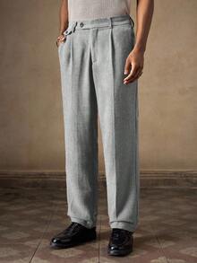 AKNOTIC Business Casual 男士梭织休闲宽松直筒裤，时尚日常穿着 - 黑與白 - 查看 6