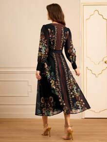 Lilora Đầm dài tay dài dáng xòe bằng chiffon in hoa màu đen dành cho nữ, Thu/Đông, Công sở, Cổ điển, Tiệc tùng, Nghỉ dưỡng, Đi chơi, Phong cách quý tộc, Quyến rũ, Dạ hội, Vũ hội, Ngày Valentine, Trang phục du lịch, Đi làm, Nhiều lớp, Hẹn hò, Tụ họp, Tối giản, Sinh nhật, Sự kiện trang trọng, Ibiza, Nashville, Nghỉ ngơi, Kín đáo, Sang trọng, Thường ngày, Mua sắm, Thời trang đường phố, Đi chơi, Gợi cảm, Cổ điển, Thời trang đường phố, Boho, Trang trọng, Phong cách những năm 2000, Thường ngày, Hippie, Cổ điển, Phong cách quý tộc - Nhiều màu - Xem 2