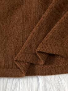 SHEIN Vintaside Kids Váy len dệt kim thêu eo cổ cao thời trang mới dành cho bé gái, hoàn hảo cho các bữa tiệc, chuyến đi chơi, kỳ nghỉ và mặc hàng ngày vào mùa thu và mùa đông - màu nâu - Xem 8