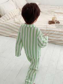 DAZY 2pcs Baby Boys' Striped Shirt Casual Comfortable Top And Striped Casual Pants Pajama Set Spring Toddler - Mint Green - View 2
