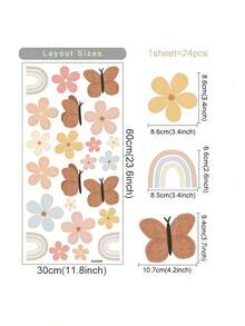 1 pezzo Grande adesivo da parete rimovibile con fiori ad acquerello, farfalle arcobaleno, decorazione da parete autoadesiva, arte da parete per soggiorno, camera da letto, motivo floreale estetico