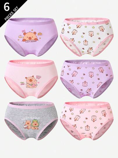 6 قطع سروال داخلي قطني مطبوع برسوم كرتونية لطيفة للفتيات الصغيرات، مناسب لجميع الفصول