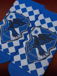 HARRY POTTER X SHEIN 1 Pair Women's Comfortable Plaid Eagle Pattern Ankle Socks - Blue - View 2