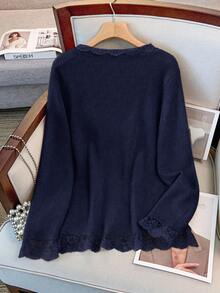 GlowEve CURVE Plus Size Elegant Solid Color Lace Patchwork Cardigan