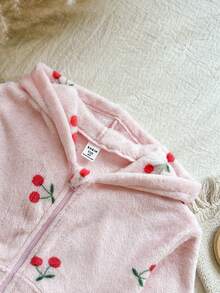 SHEIN Vintaside Kids 少女心可爱粉色樱桃时尚舒适连帽长袖外套秋冬 - 紅色 - 查看 5