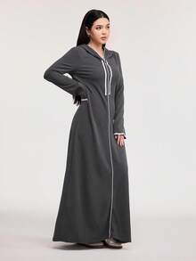 Veilorie 女士海军蓝休闲连帽连衣裙 - 深灰色 - 查看 3