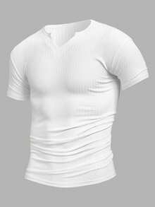 Manfinity Mode Men Simple Solid Color Plain V-Neck Short Sleeve T-Shirt - White - View 1
