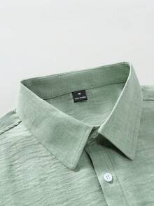 Manfinity Mode Áo sơ mi nam tay dài màu trơn dáng rộng thoải mái, hoàn hảo cho mùa thu/đông, phù hợp cho những dịp trang trọng công sở thường ngày - Món quà tuyệt vời cho Ngày của Cha - Màu xanh Bạc hà - Xem 5