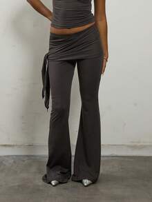 COUREZ Low Rise Wrapped Flare Trousers /Y2K Fall Winter Going Out Party New Year Pants Sexy - Grey - View 1