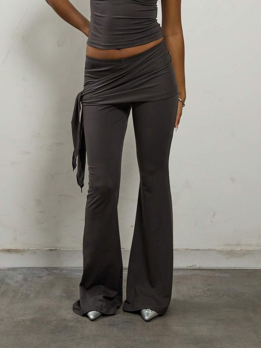 COUREZ Low Rise Wrapped Flare Trousers /Y2K Fall Winter Going Out Party New Year Pants Sexy - Grey - View 1