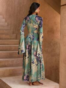 女式中式立领插肩袖全印花连衣裙 - 彩色 - 查看 2